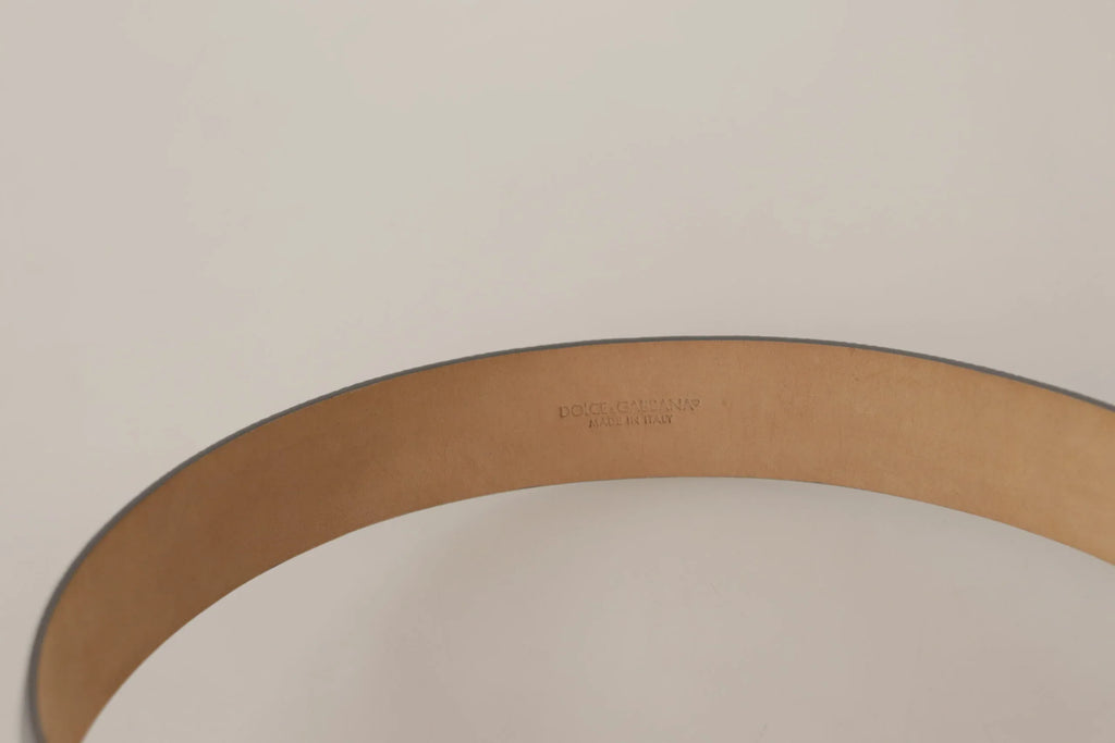 Dolce & Gabbana Metallic Silver Leather Metal Waist Buckle Belt - Zeiniez