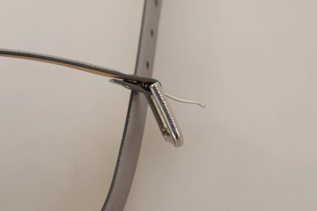 Dolce & Gabbana Metallic Silver Leather Metal Waist Buckle Belt - Zeiniez