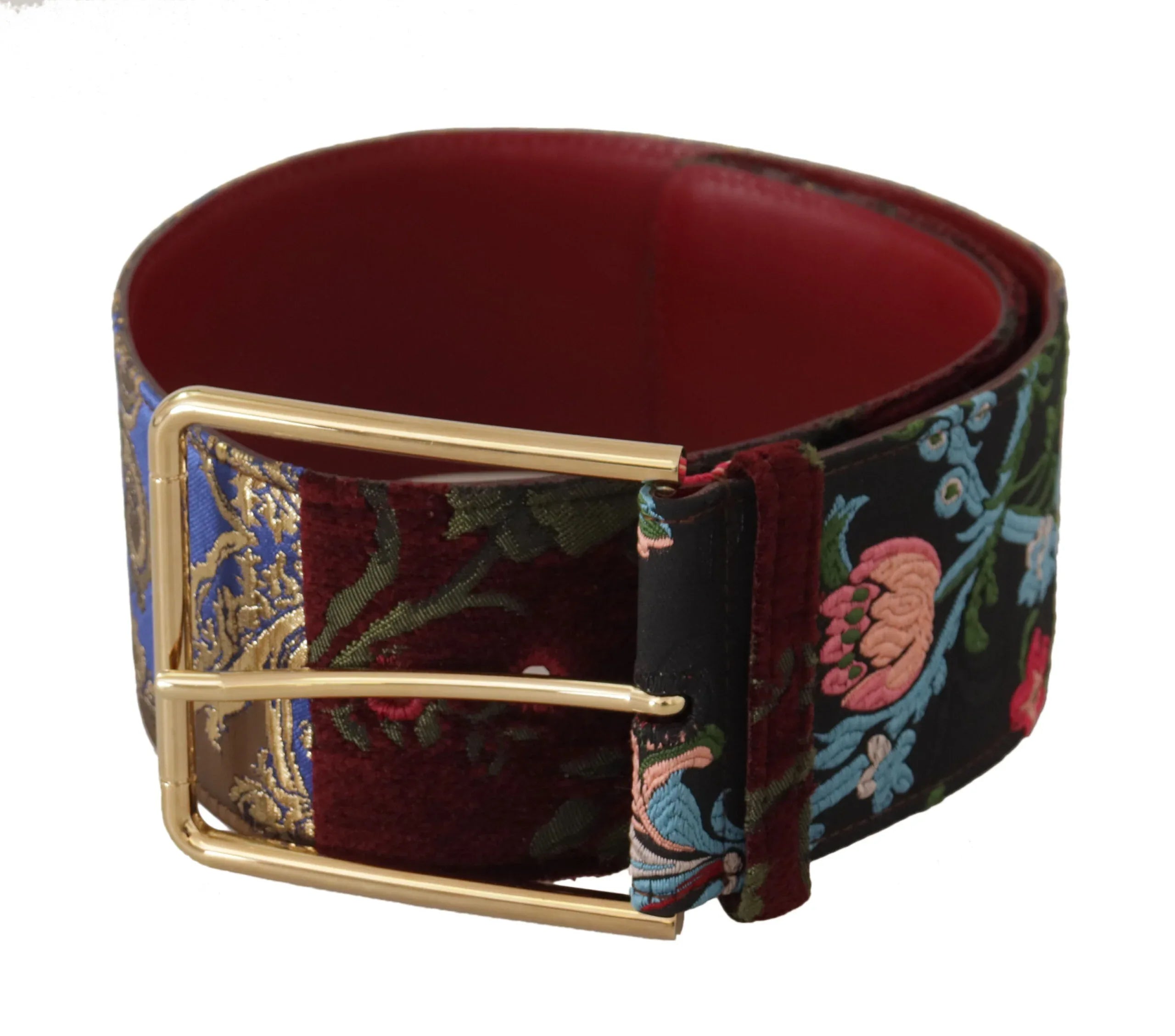 Dolce & Gabbana Red Embroidered Leather Gold Logo Metal Buckle Belt - Zeiniez