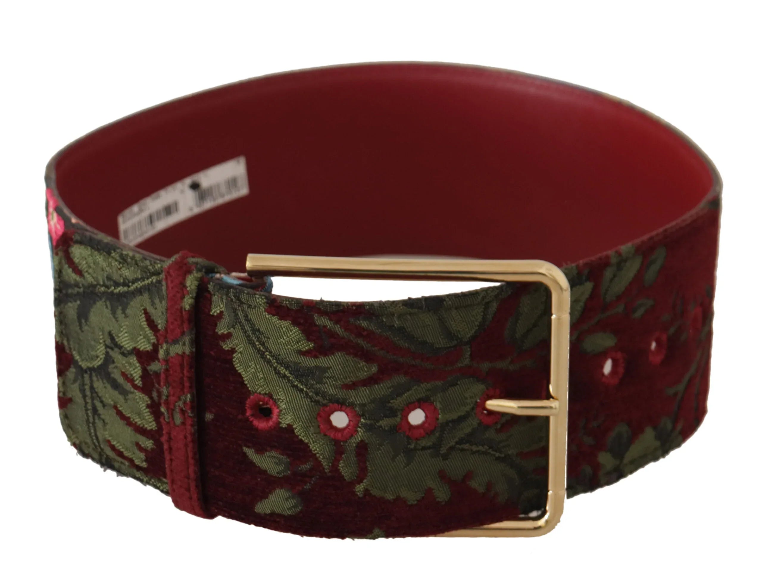 Dolce & Gabbana Red Embroidered Leather Gold Logo Metal Buckle Belt - Zeiniez