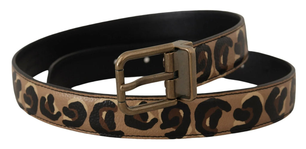 Dolce & Gabbana Brown Leather Leopard Print Bronze Metal Buckle Belt - Zeiniez