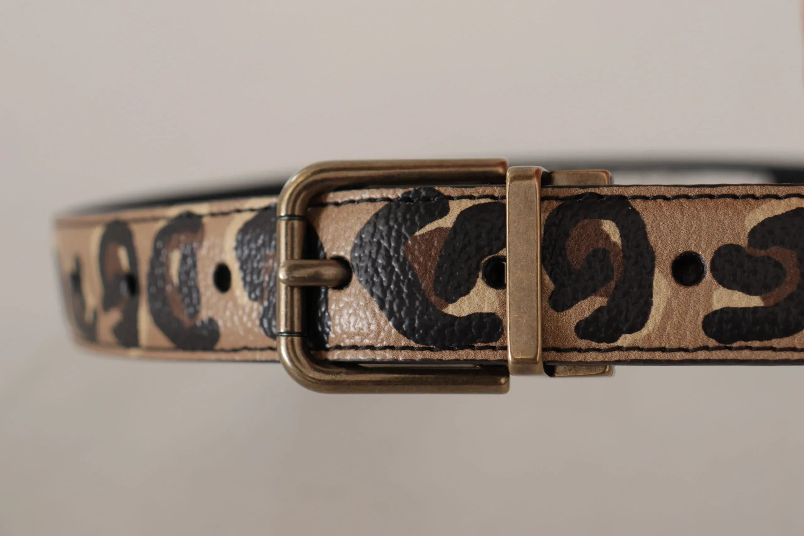 Dolce & Gabbana Brown Leather Leopard Print Bronze Metal Buckle Belt - Zeiniez