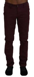 CYCLE Maroon Cotton Stretch Skinny Casual Men Pants - Zeiniez