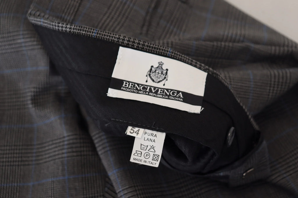 BENCIVENGA Gray Checkered Wool Dress Formal Pants - Zeiniez