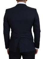 Dolce & Gabbana Blue Wool Slim Fit Formal Coat Blazer - Zeiniez