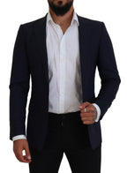 Dolce & Gabbana Blue Wool Slim Fit Formal Coat Blazer - Zeiniez