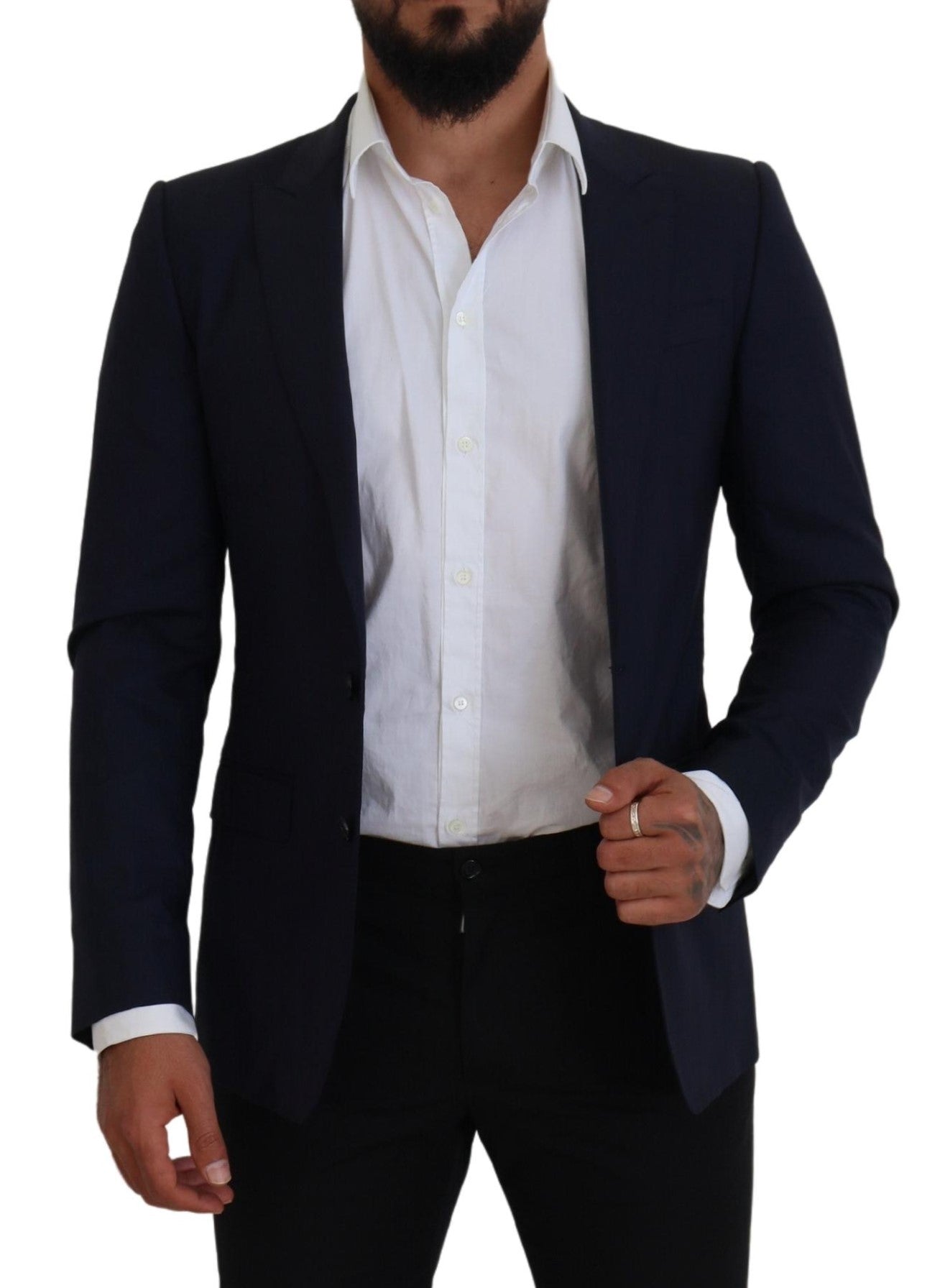 Dolce & Gabbana Blue Wool Slim Fit Formal Coat Blazer - Zeiniez