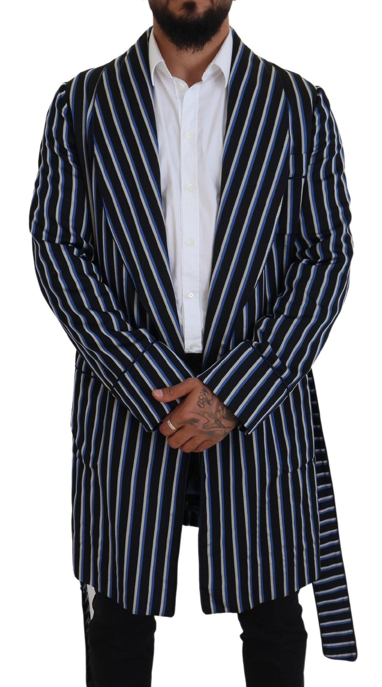 Dolce & Gabbana Black Blue Martini Printed Lining Robe - Zeiniez