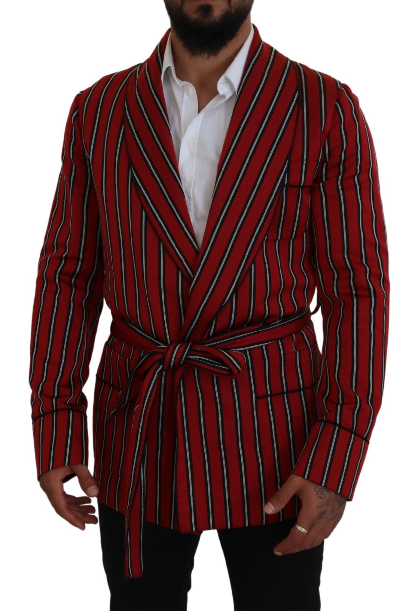 Dolce & Gabbana Red Striped Martini Printed Lining Robe - Zeiniez