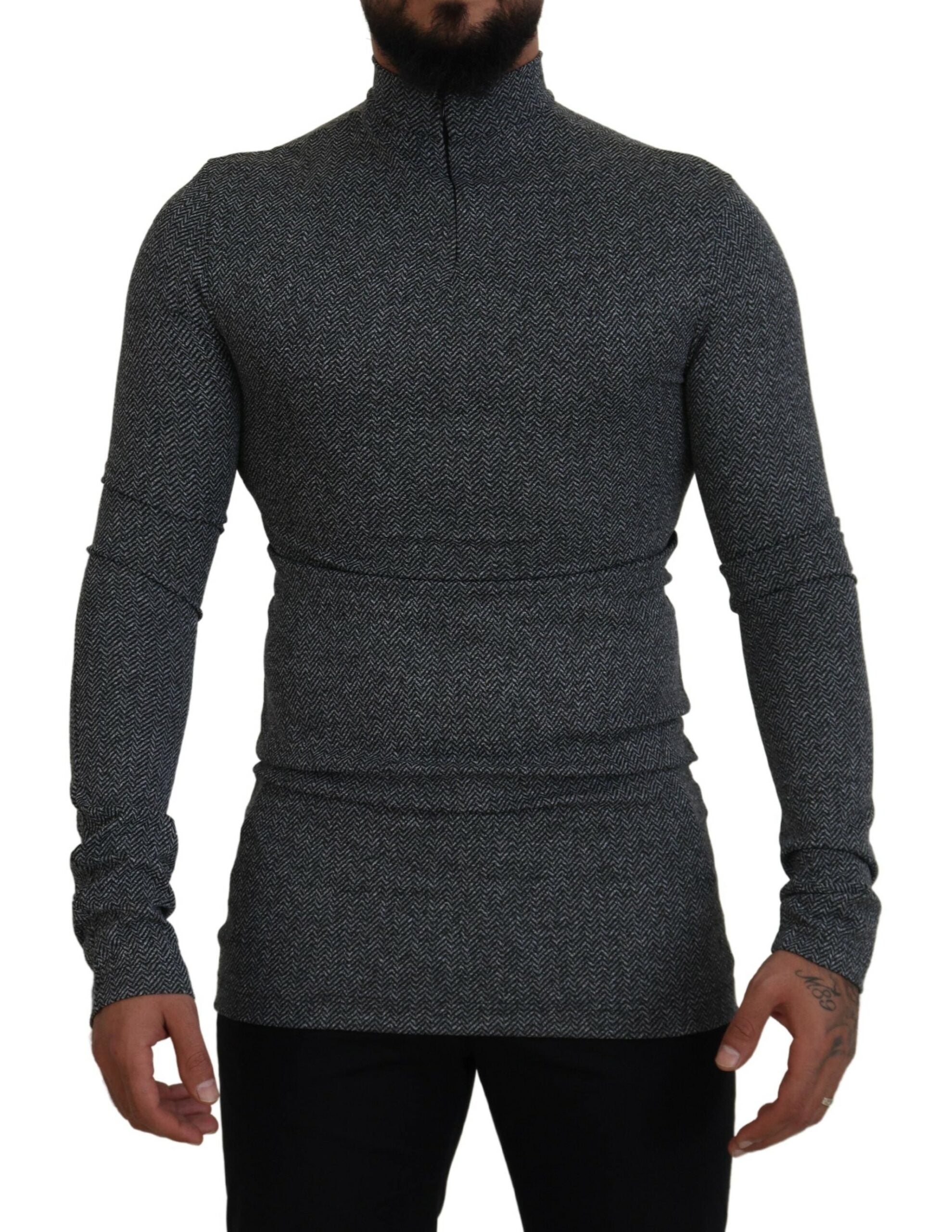 Dolce & Gabbana Dark Gray Nylon Turtleneck Pullover Sweater - Zeiniez