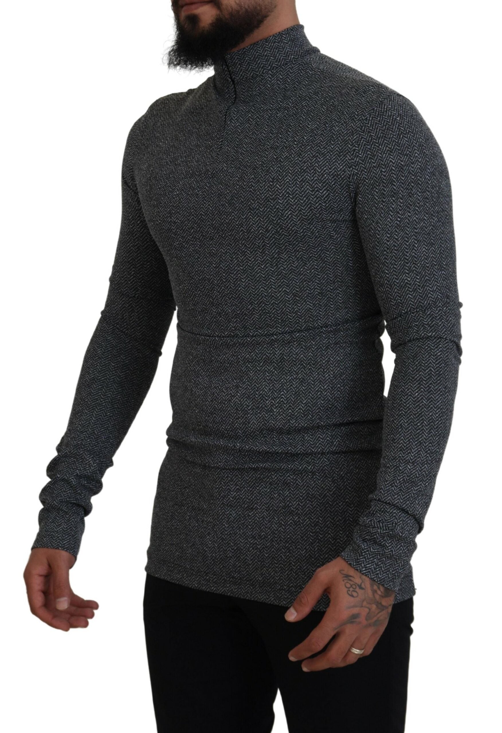 Dolce & Gabbana Dark Gray Nylon Turtleneck Pullover Sweater - Zeiniez