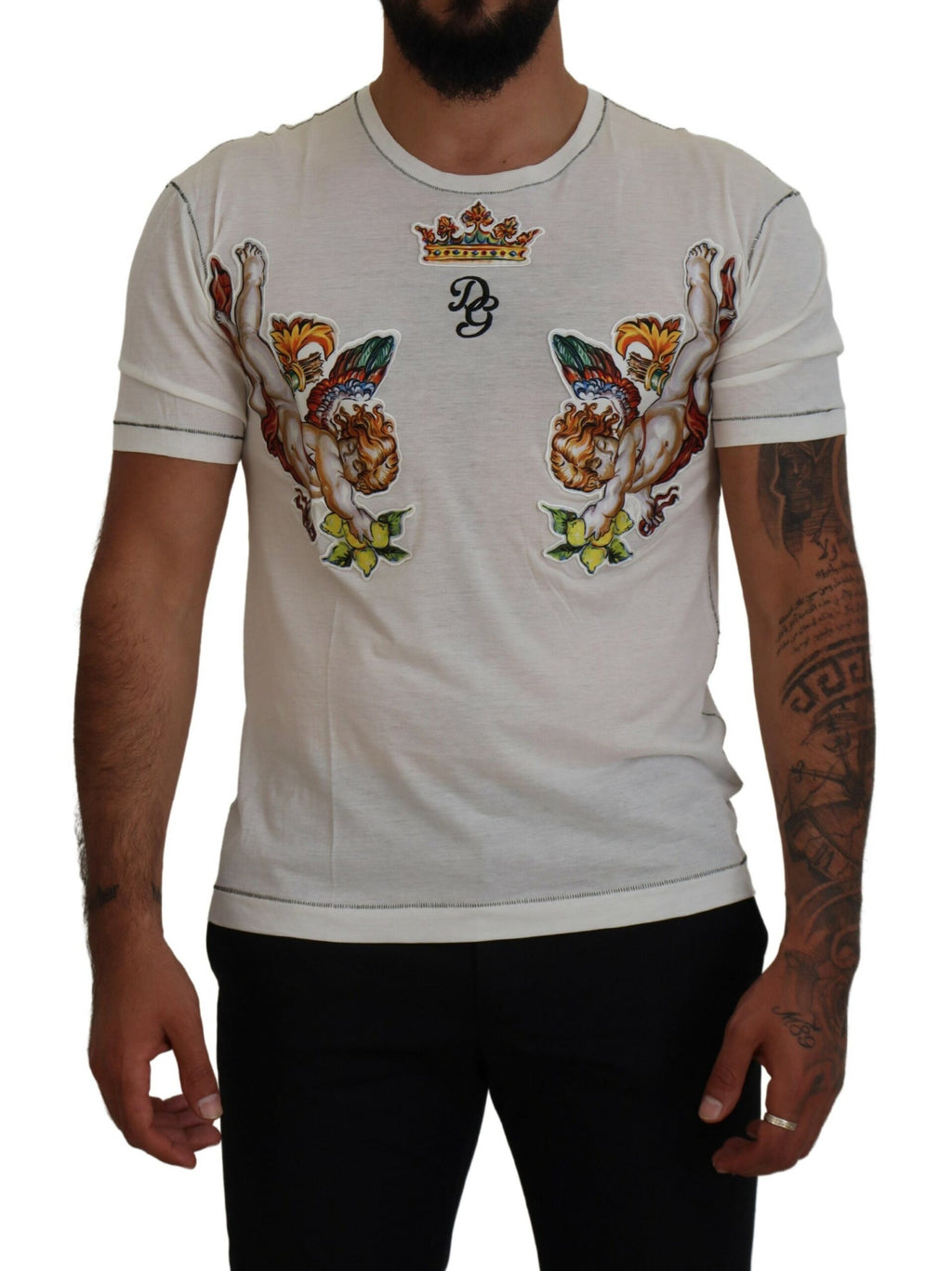 Dolce & Gabbana White Printed Short Sleeves Men T-shirt - Zeiniez