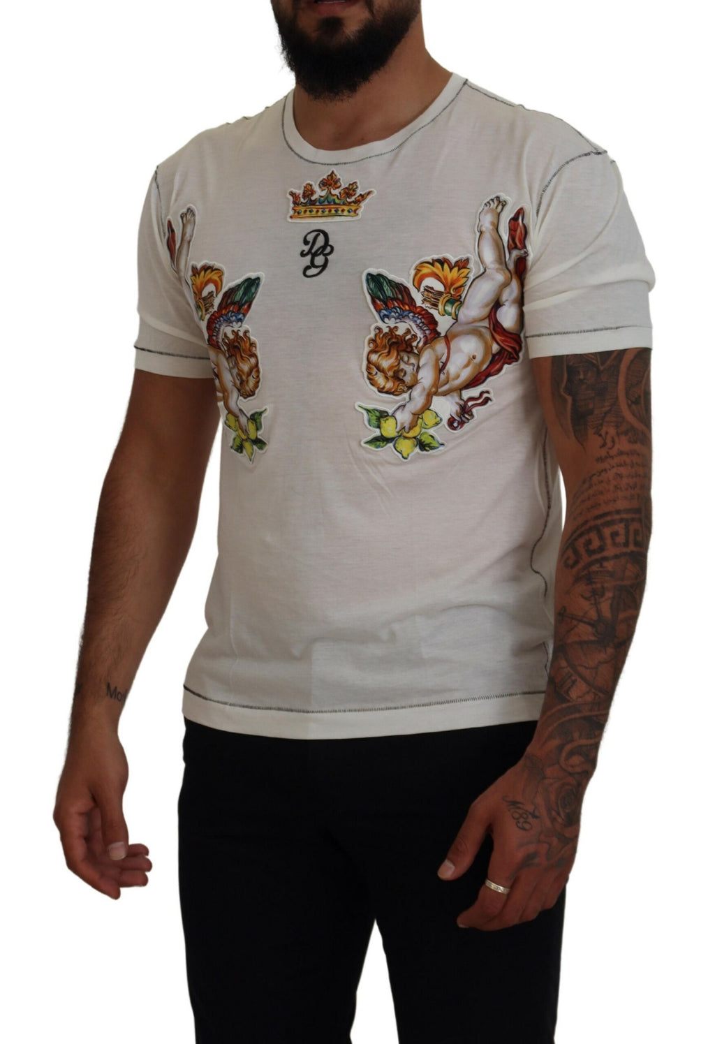 Dolce & Gabbana White Printed Short Sleeves Men T-shirt - Zeiniez