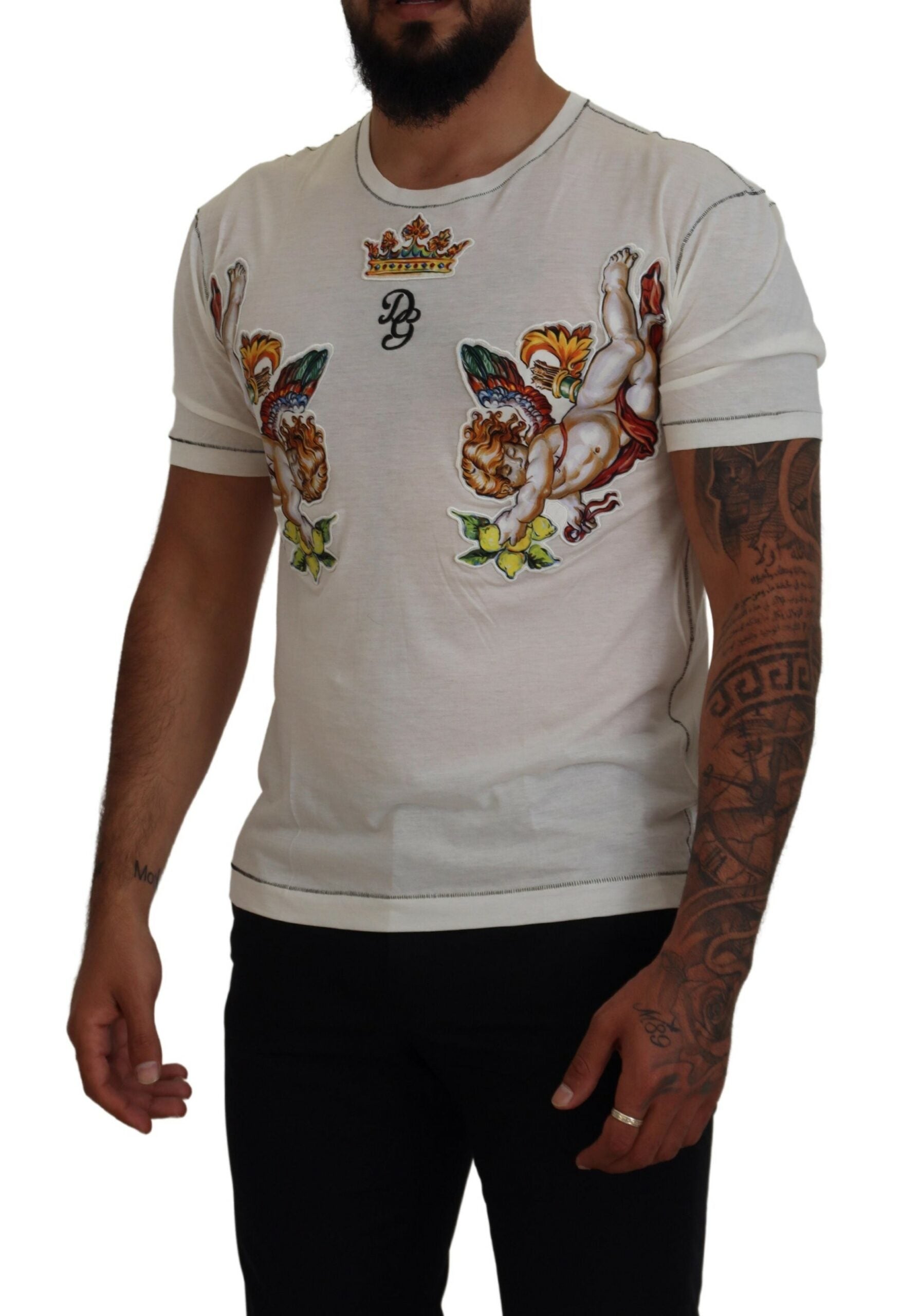 Dolce & Gabbana White Printed Short Sleeves Men T-shirt - Zeiniez