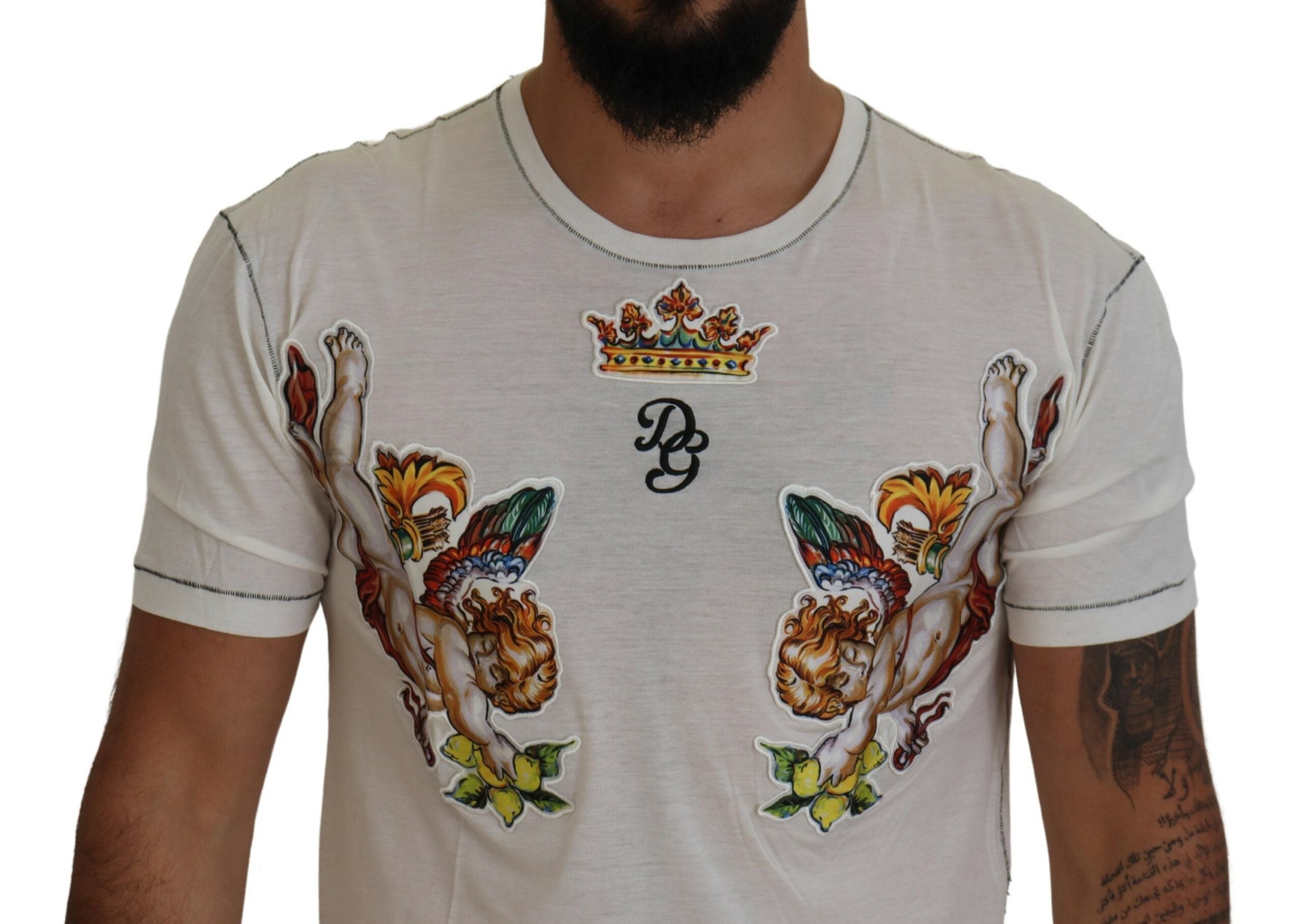 Dolce & Gabbana White Printed Short Sleeves Men T-shirt - Zeiniez