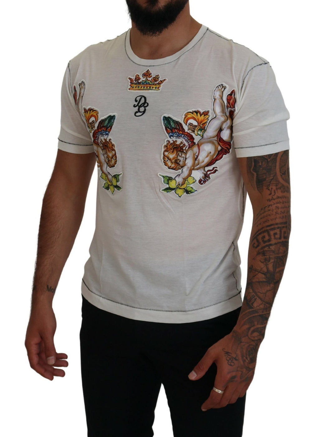 Dolce & Gabbana White Printed Short Sleeves Men T-shirt - Zeiniez