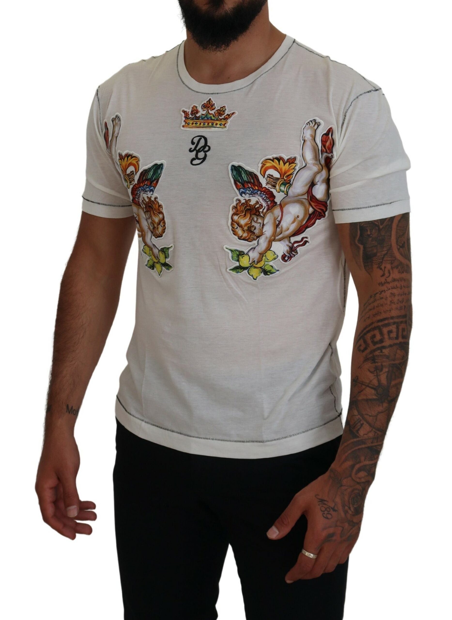Dolce & Gabbana White Printed Short Sleeves Men T-shirt - Zeiniez