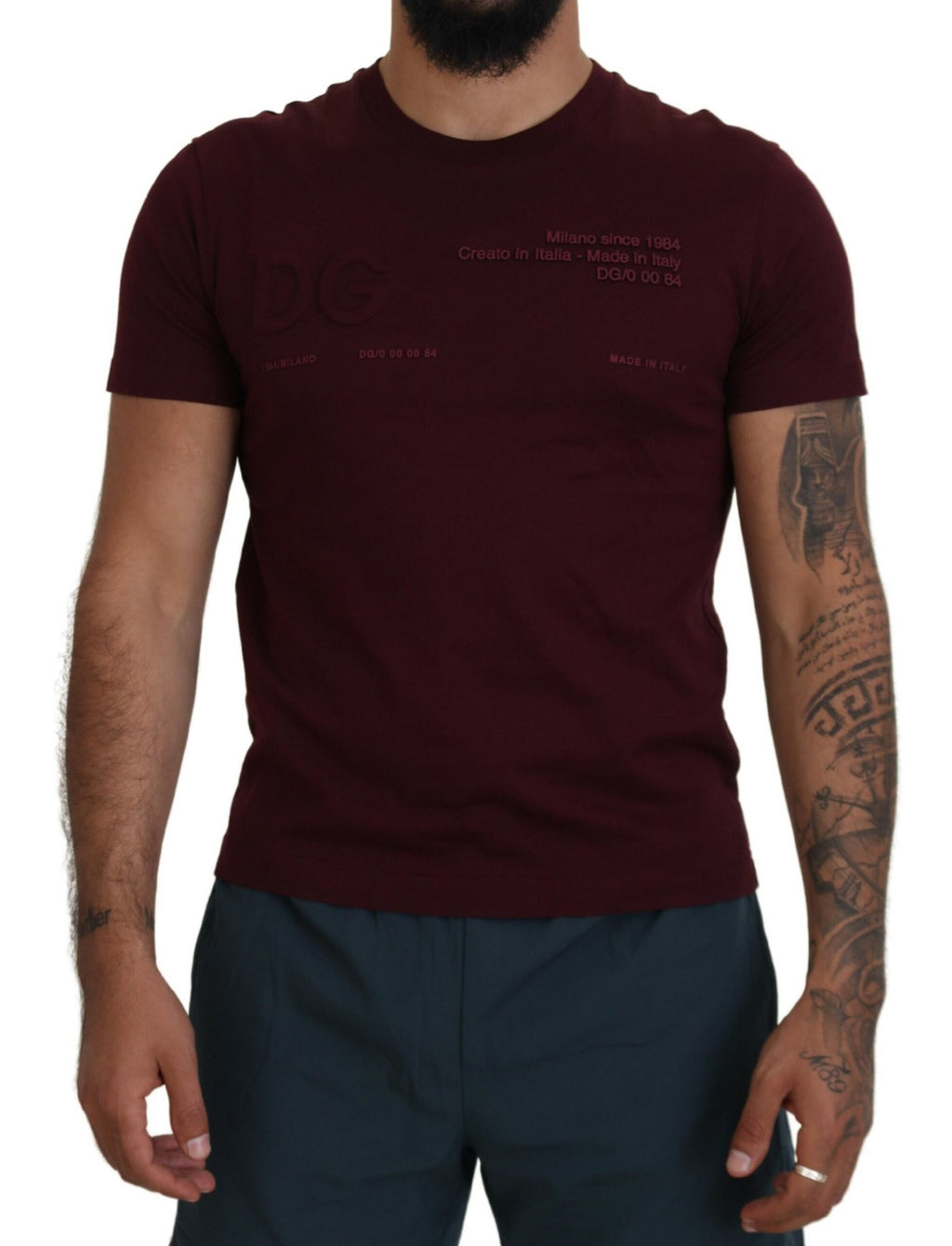 Dolce & Gabbana Maroon Printed Short Sleeves Men T-shirt - Zeiniez