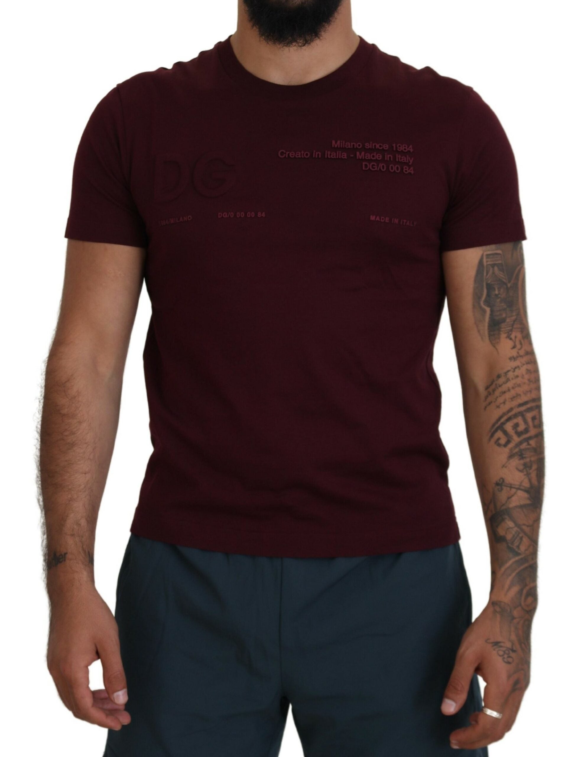Dolce & Gabbana Maroon Printed Short Sleeves Men T-shirt - Zeiniez