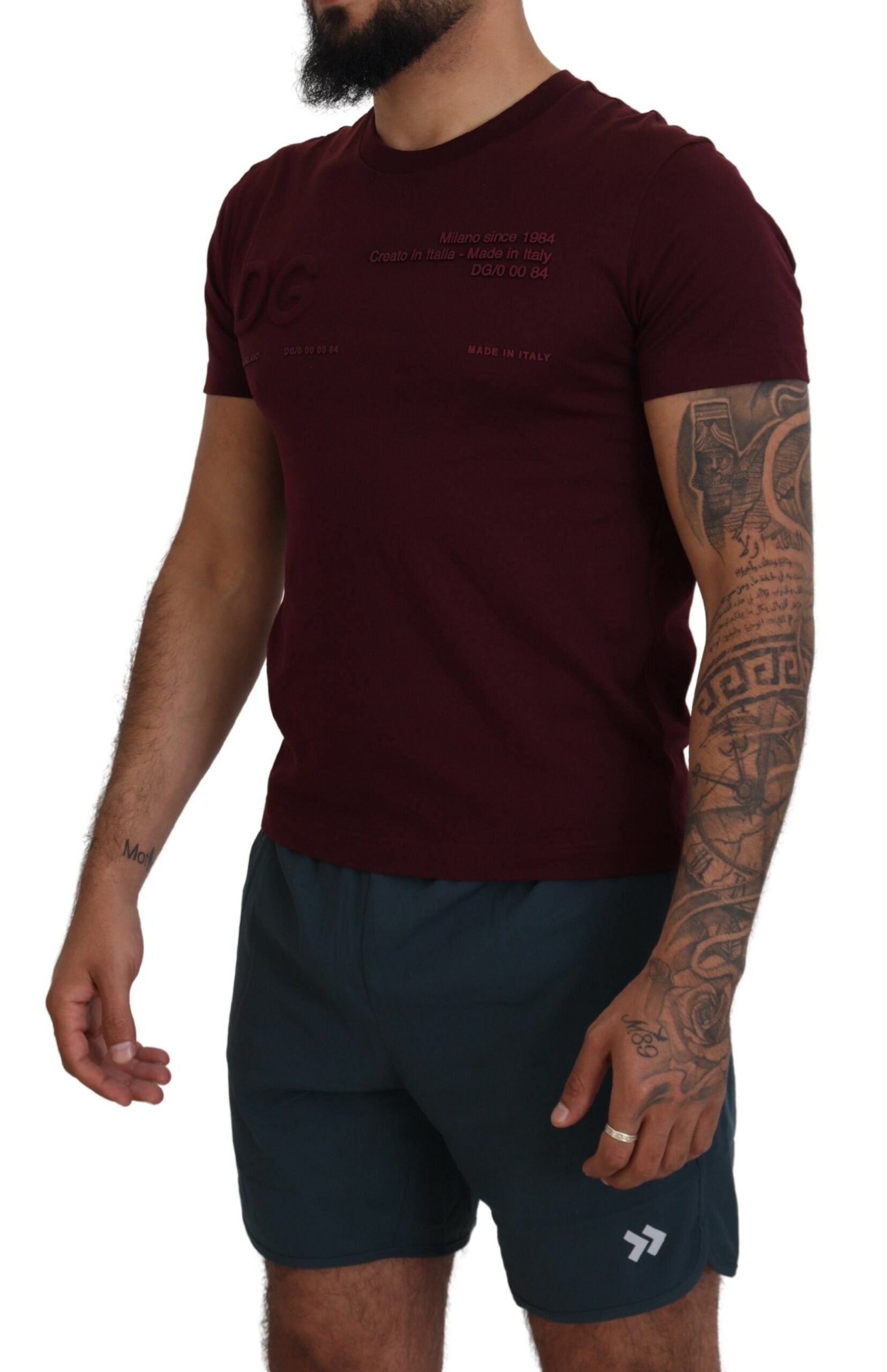 Dolce & Gabbana Maroon Printed Short Sleeves Men T-shirt - Zeiniez