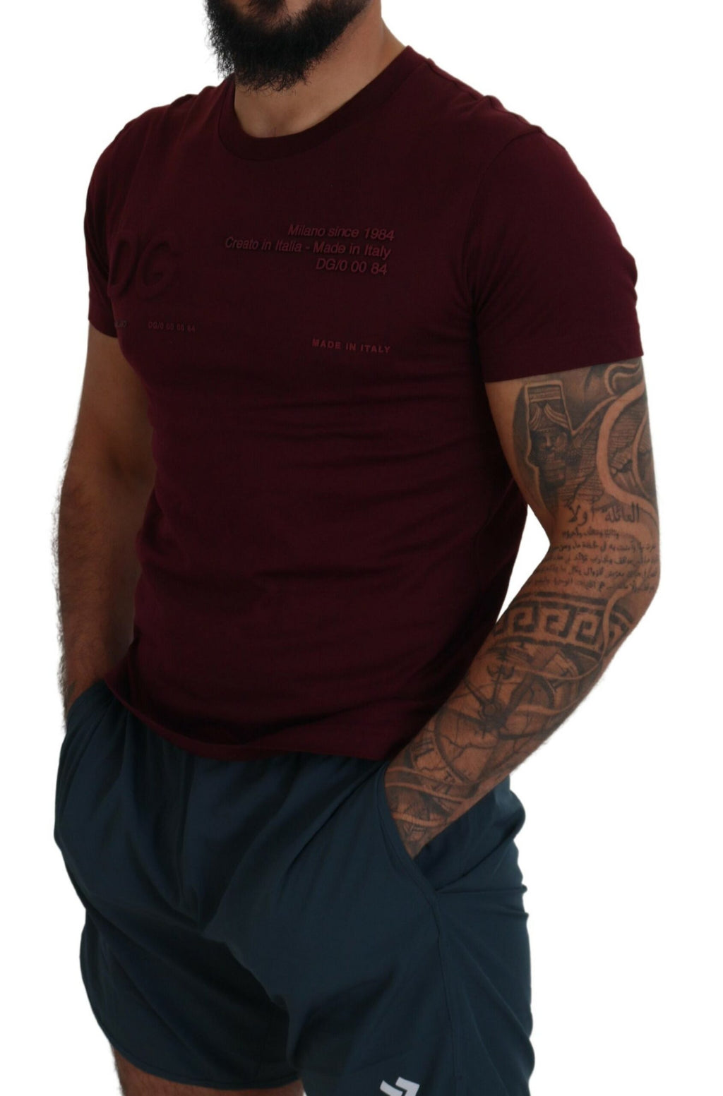 Dolce & Gabbana Maroon Printed Short Sleeves Men T-shirt - Zeiniez