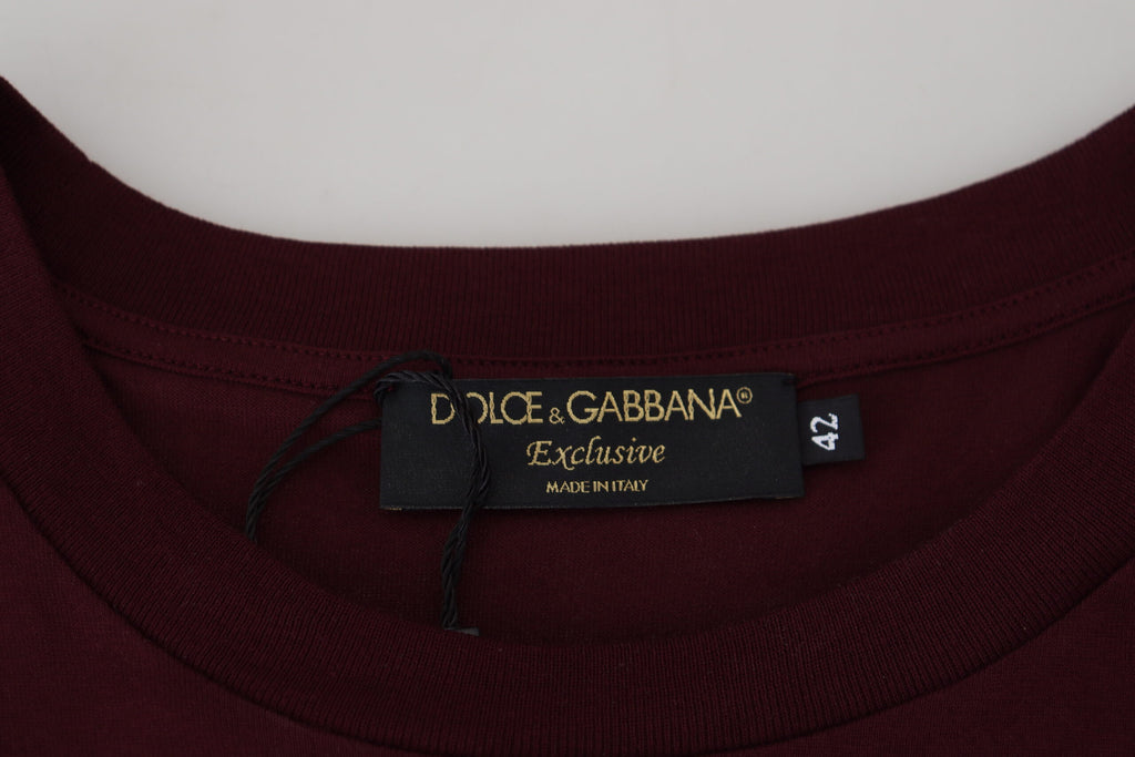 Dolce & Gabbana Maroon Printed Short Sleeves Men T-shirt - Zeiniez