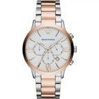 Emporio Armani Silver and Bronze Steel Chronograph Watch - Zeiniez