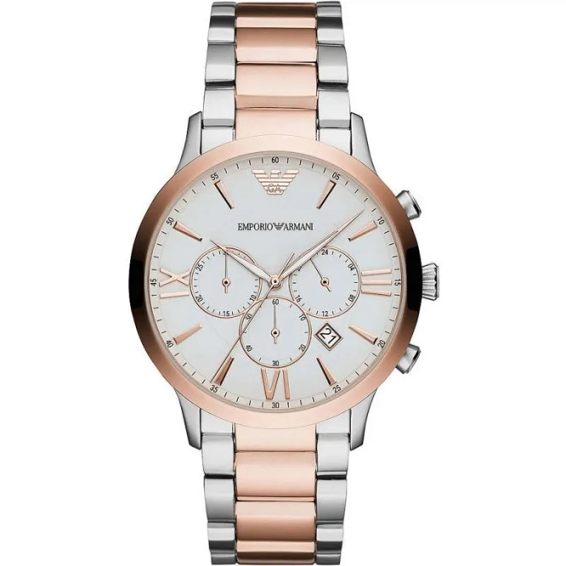 Emporio Armani Silver and Bronze Steel Chronograph Watch - Zeiniez