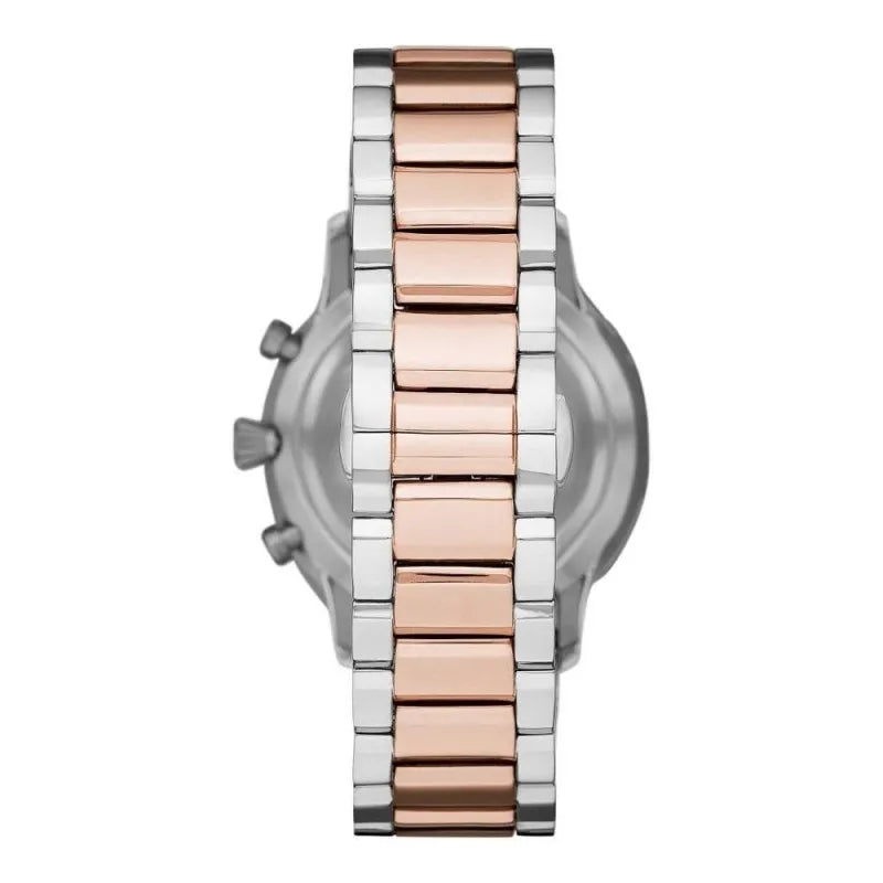 Emporio Armani Silver and Bronze Steel Chronograph Watch - Zeiniez