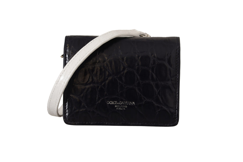 Dolce & Gabbana Blue White Caiman Leather Strap Card Holder Wallet - Zeiniez