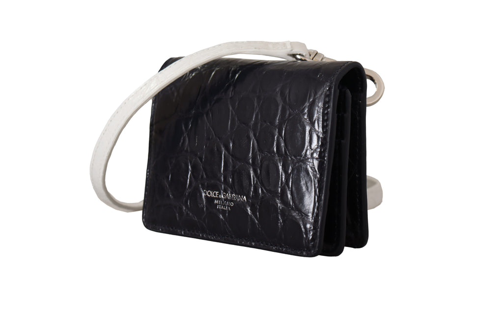 Dolce & Gabbana Blue White Caiman Leather Strap Card Holder Wallet - Zeiniez