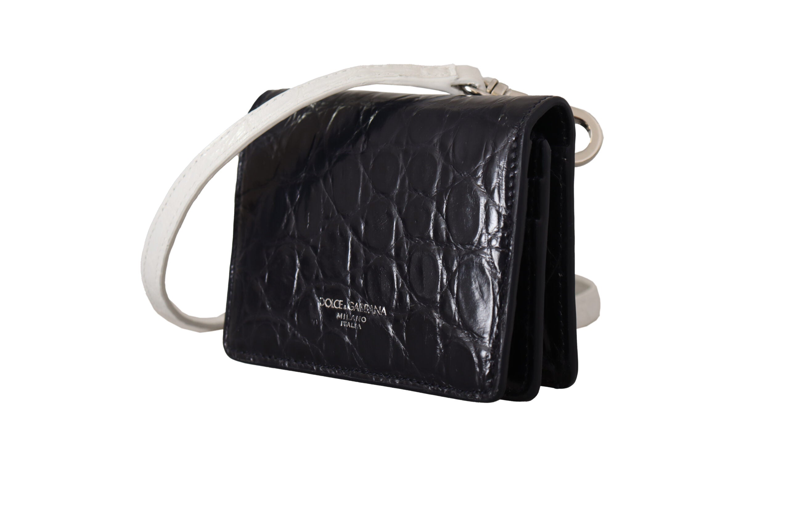 Dolce & Gabbana Blue White Caiman Leather Strap Card Holder Wallet - Zeiniez