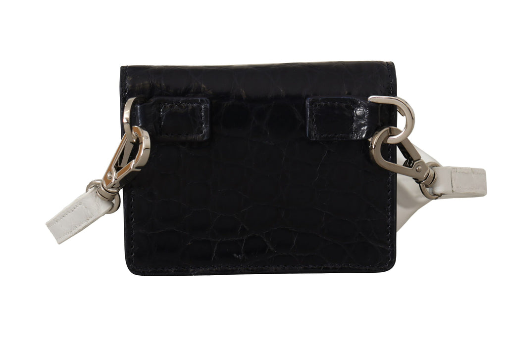 Dolce & Gabbana Blue White Caiman Leather Strap Card Holder Wallet - Zeiniez
