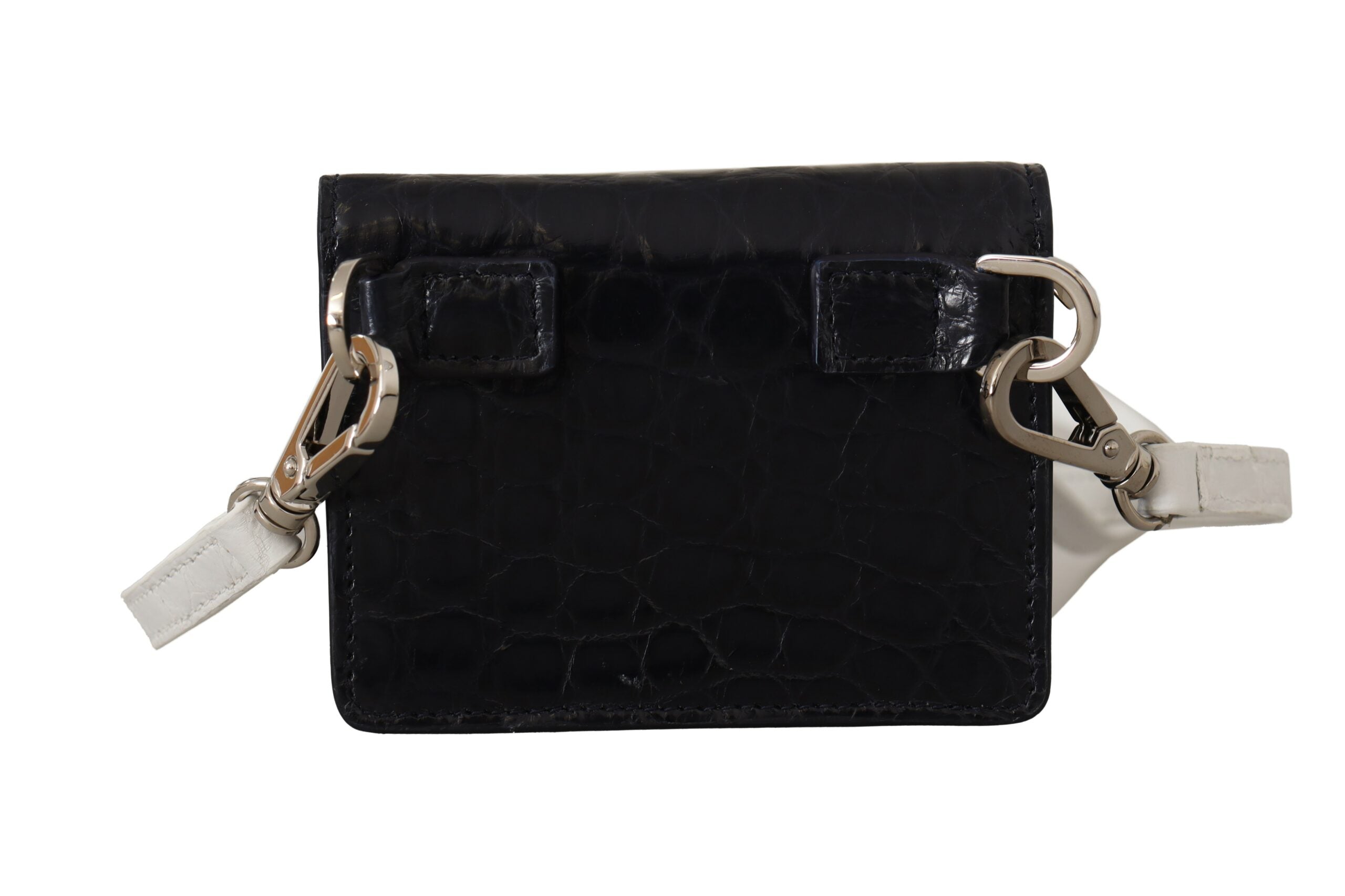 Dolce & Gabbana Blue White Caiman Leather Strap Card Holder Wallet - Zeiniez