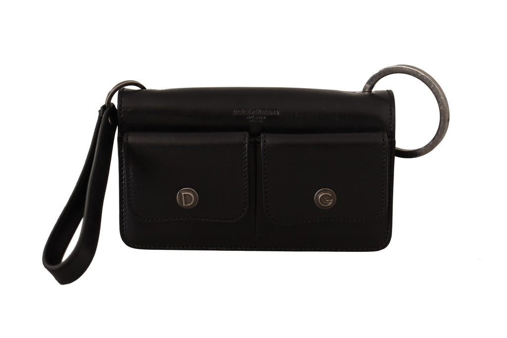 Dolce & Gabbana Black Leather Wristlet Mini Bag Card Bill Wallet - Zeiniez