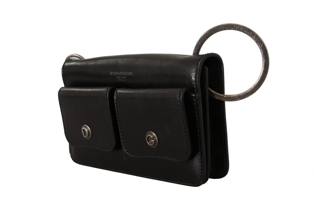 Dolce & Gabbana Black Leather Wristlet Mini Bag Card Bill Wallet - Zeiniez