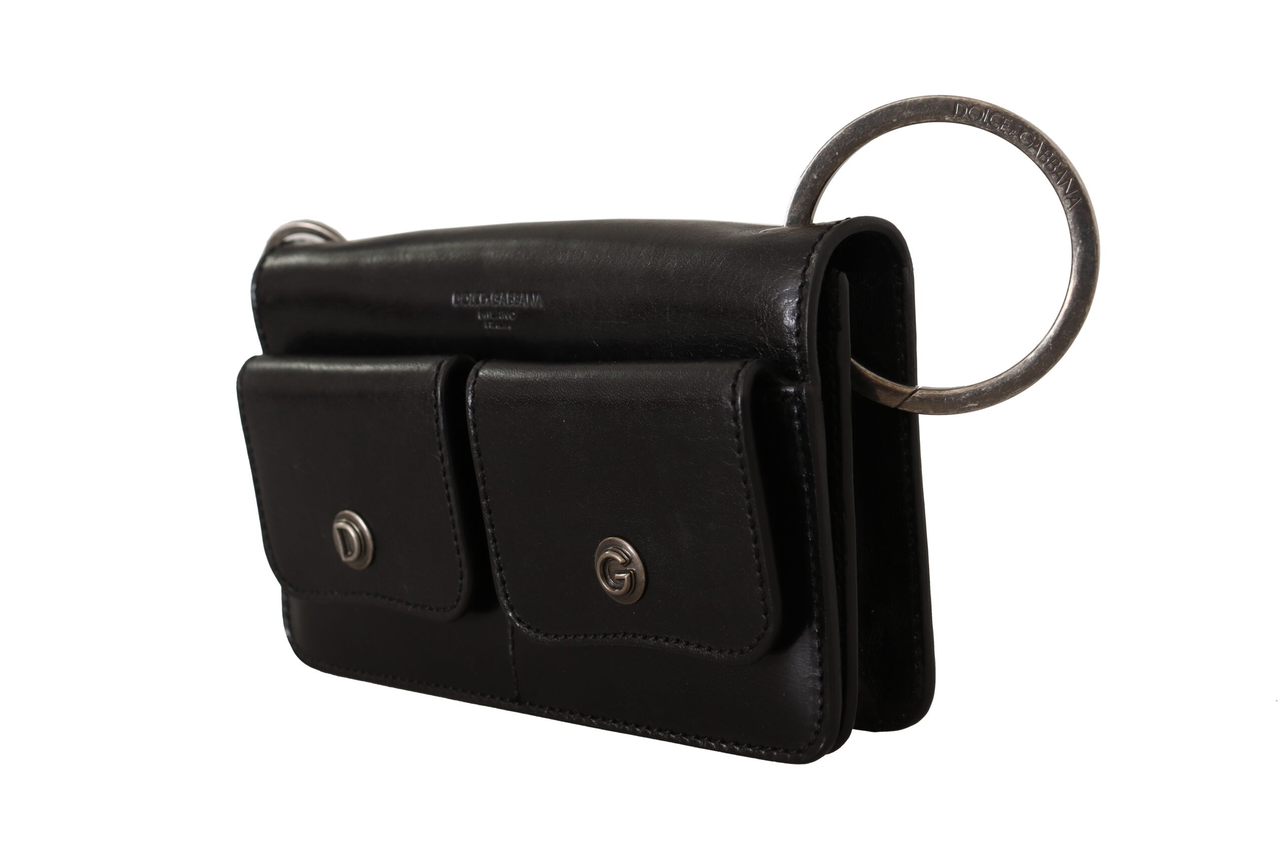 Dolce & Gabbana Black Leather Wristlet Mini Bag Card Bill Wallet - Zeiniez