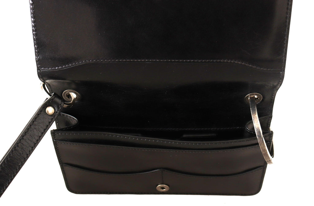 Dolce & Gabbana Black Leather Wristlet Mini Bag Card Bill Wallet - Zeiniez
