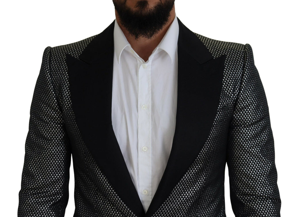 Dolce & Gabbana Black Silver Jacquard Slim Fit Jacket Blazer - Zeiniez