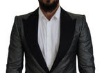 Dolce & Gabbana Black Silver Jacquard Slim Fit Jacket Blazer - Zeiniez