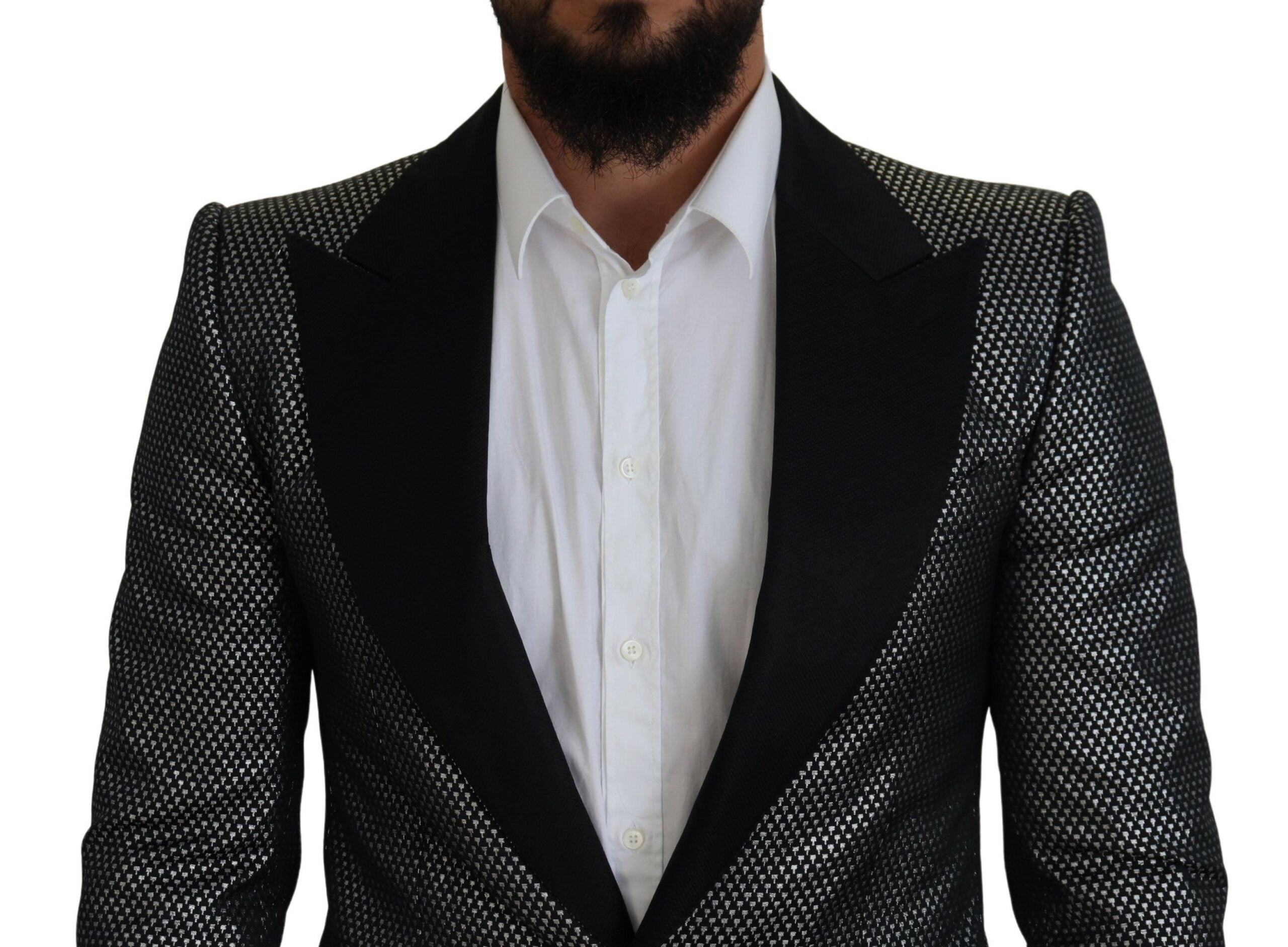 Dolce & Gabbana Black Silver Jacquard Slim Fit Jacket Blazer - Zeiniez