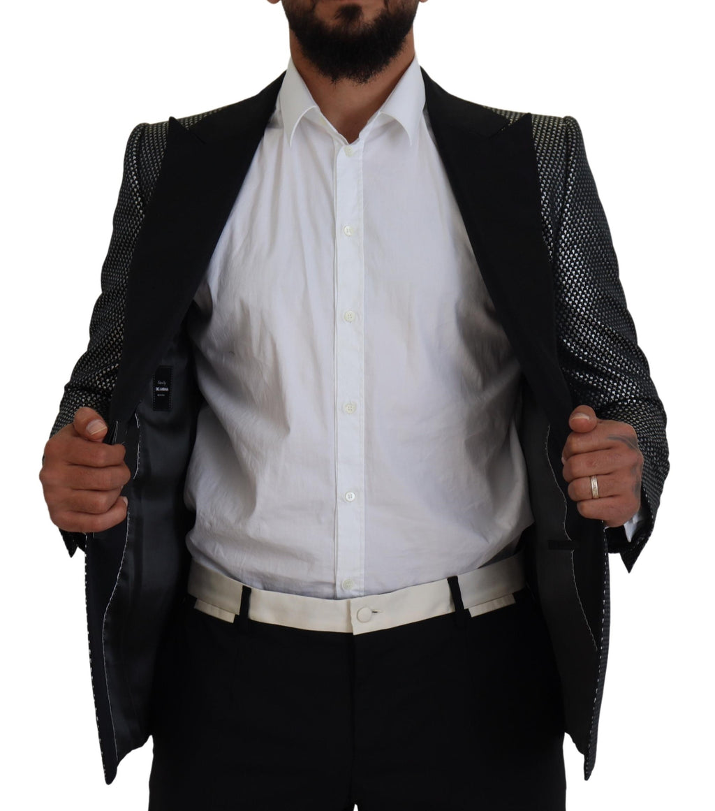 Dolce & Gabbana Black Silver Jacquard Slim Fit Jacket Blazer - Zeiniez