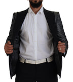 Dolce & Gabbana Black Silver Jacquard Slim Fit Jacket Blazer - Zeiniez