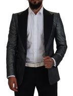Dolce & Gabbana Black Silver Jacquard Slim Fit Jacket Blazer - Zeiniez
