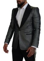 Dolce & Gabbana Black Silver Jacquard Slim Fit Jacket Blazer - Zeiniez