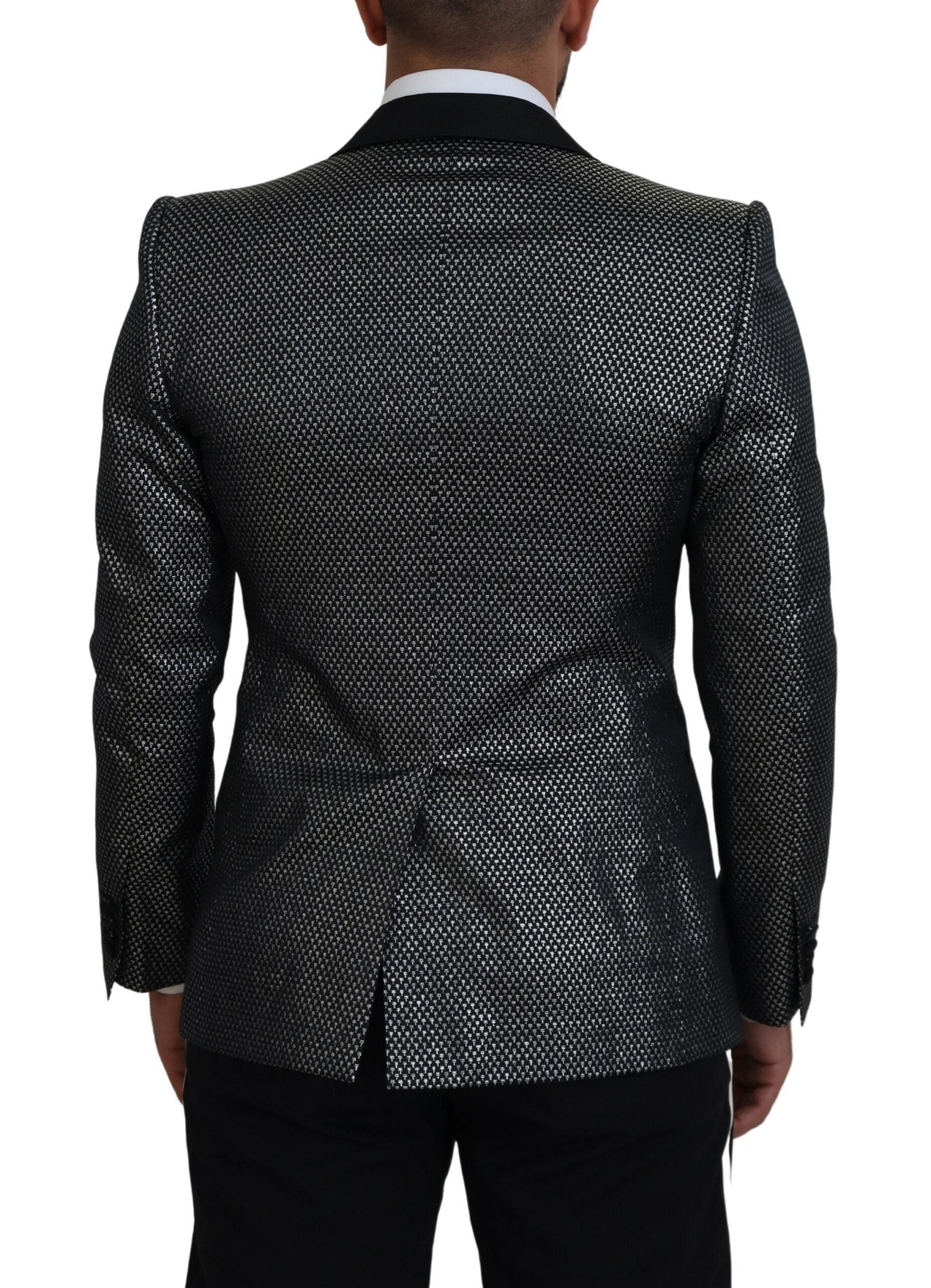 Dolce & Gabbana Black Silver Jacquard Slim Fit Jacket Blazer - Zeiniez