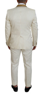Dolce & Gabbana Off White Gold Striped Tuxedo Slim Fit Suit - Zeiniez
