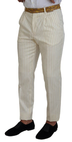 Dolce & Gabbana Off White Gold Striped Tuxedo Slim Fit Suit - Zeiniez