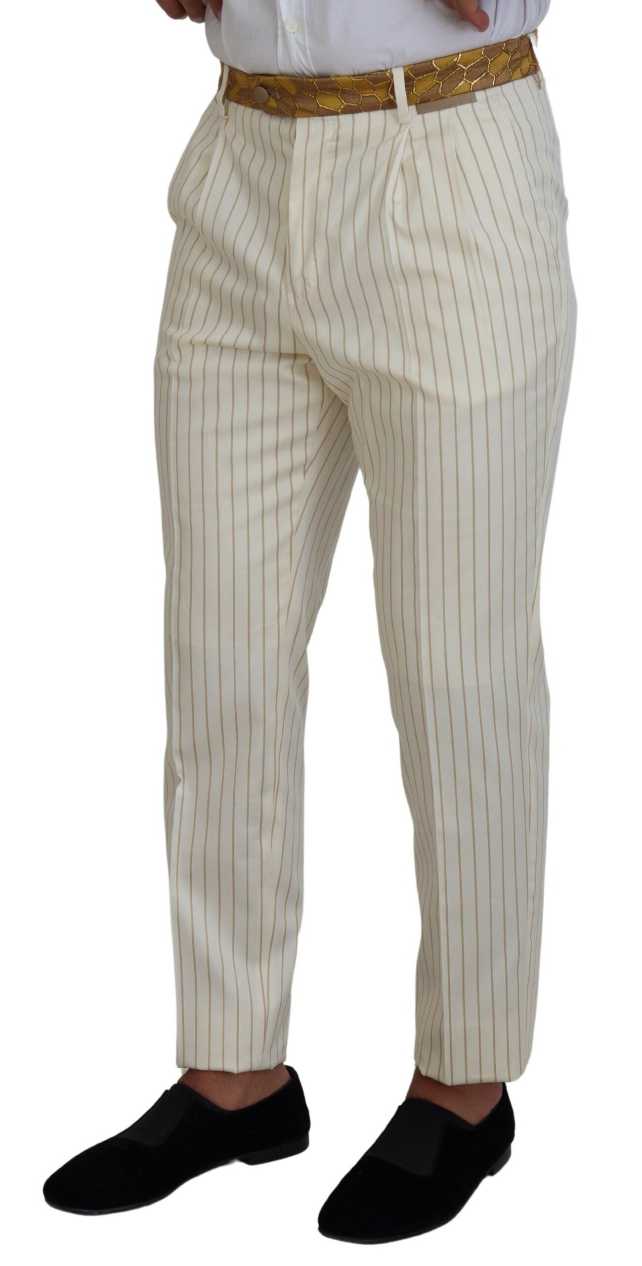 Dolce & Gabbana Off White Gold Striped Tuxedo Slim Fit Suit - Zeiniez