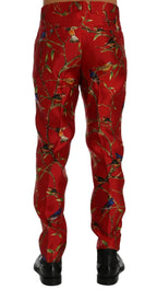 Dolce & Gabbana Red Silk Bird Print Dress Pants - Zeiniez